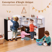 Load image into Gallery viewer, Jeu de Cuisine d'Angle pour Enfants de 3 Ans et Plus en Bois Machine à Glaçons Porte-serviettes Accessoires Effets Sonores et Lumineux -