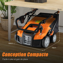 Load image into Gallery viewer, Scarificateur Électrique 2 en 1 de 15A avec Double Interrupteur de Sécurité Réglable Sac de Ramassage 55 L Scarificateur Orange/Vert -