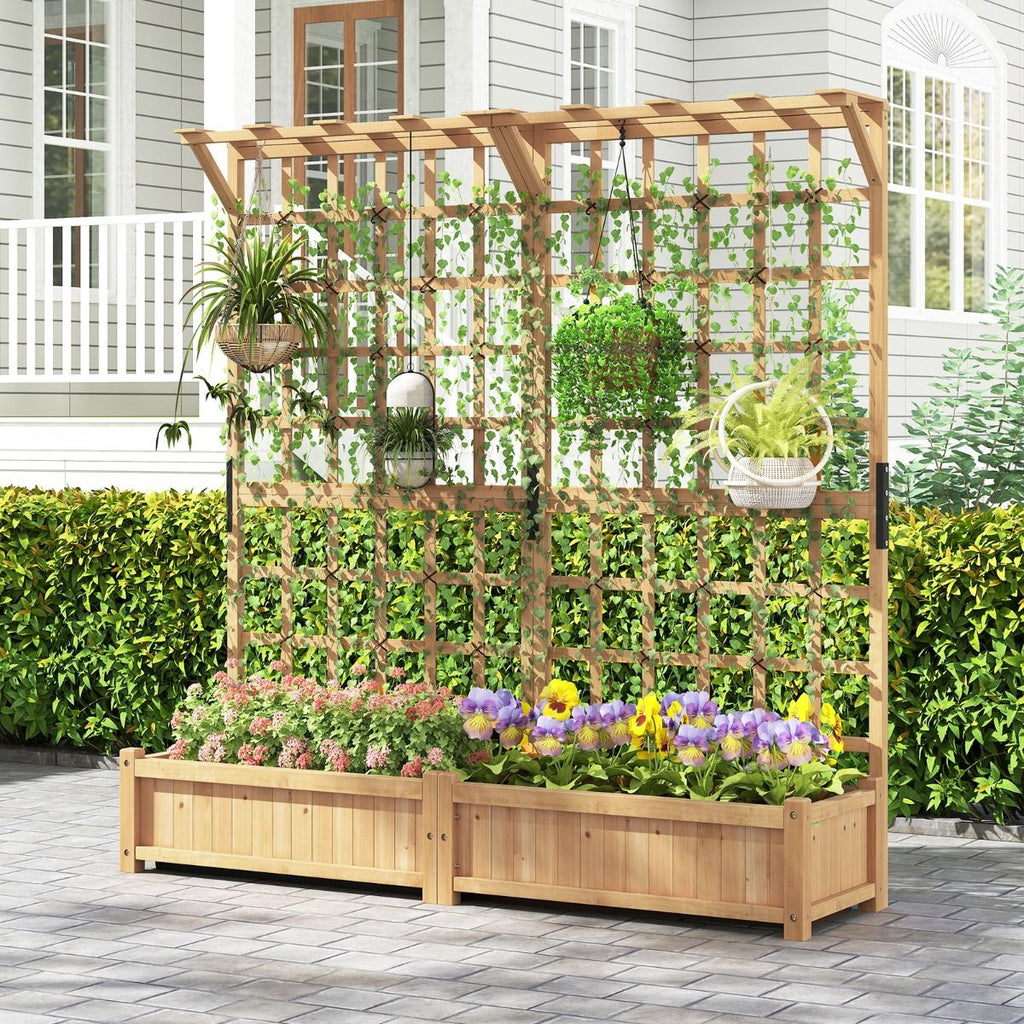 Jardinire avec 2 Treillis 2 Bacs Toit Suspendu en Bois Lit de Jardin Surlev avec 4 Trous de Drainage 180 x 48 x 183 cm Orange -
