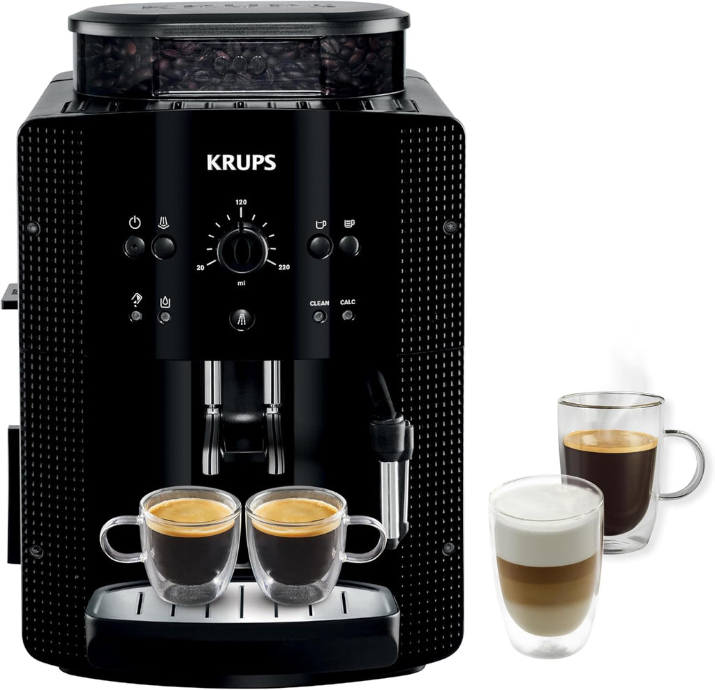 Machine  caf grain,1,7 L,2 tasses en simultan,Nettoyage automatique,Buse vapeur pour Cappuccino,Cafetire espresso,Essential noire YY8125FD,Noir -
