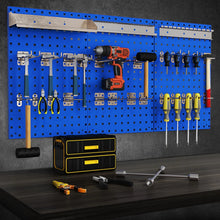 Load image into Gallery viewer, 3 Pcs Metal Pegboard Panels w/25 Hooks, Storage Platform &amp; Square Hole, Heavy Duty Pegboard Wall Organizer, Peg Board for Workshop Tool Storage