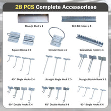 Load image into Gallery viewer, 3 Pcs Metal Pegboard Panels w/25 Hooks, Storage Platform &amp; Square Hole, Heavy Duty Pegboard Wall Organizer, Peg Board for Workshop Tool Storage