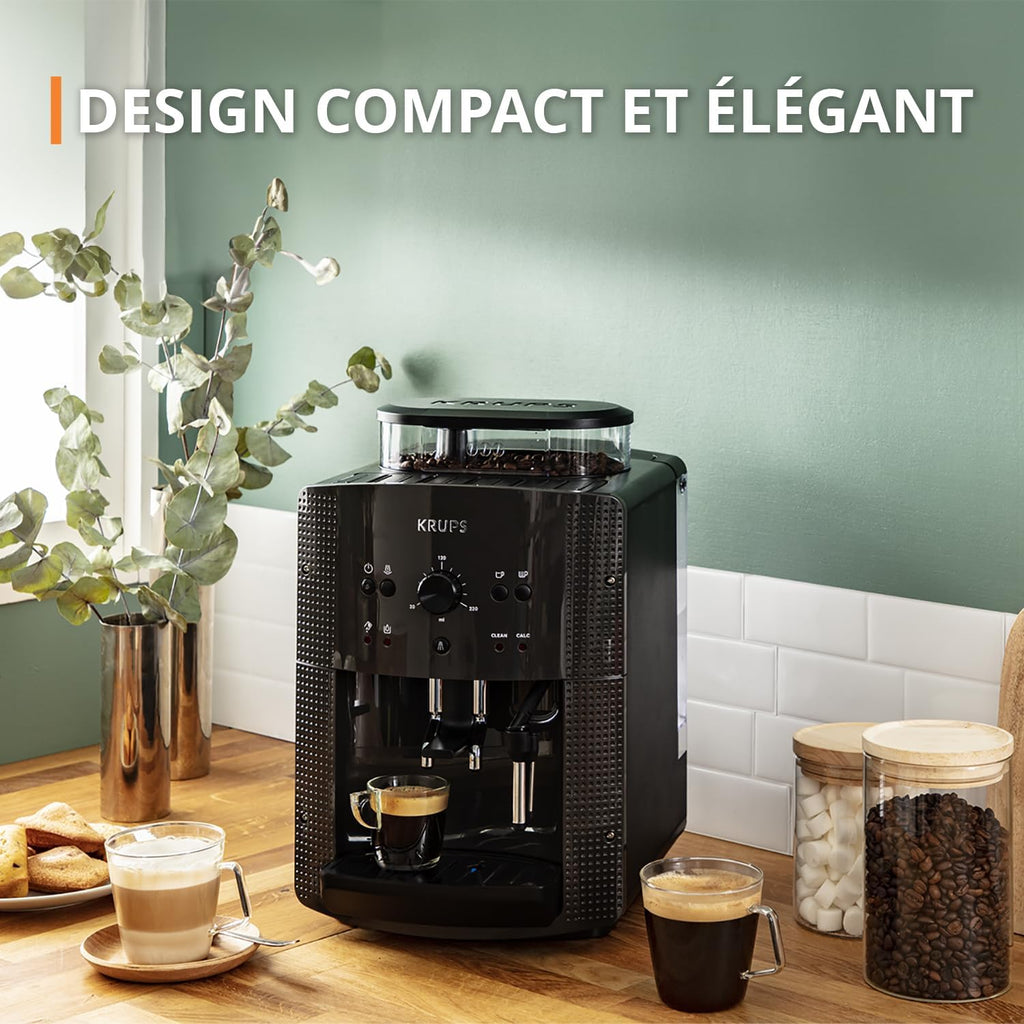 Machine  caf grain,1,7 L,2 tasses en simultan,Nettoyage automatique,Buse vapeur pour Cappuccino,Cafetire espresso,Essential noire YY8125FD,Noir -