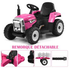 Load image into Gallery viewer, Tracteur Electrique avec Remorque pour Enfants 3 Vitesses Lumires LED Fonctions o USB et Bluetooth Jaune/Rose/Rouge/Vert/Vert Fonc/Noir -