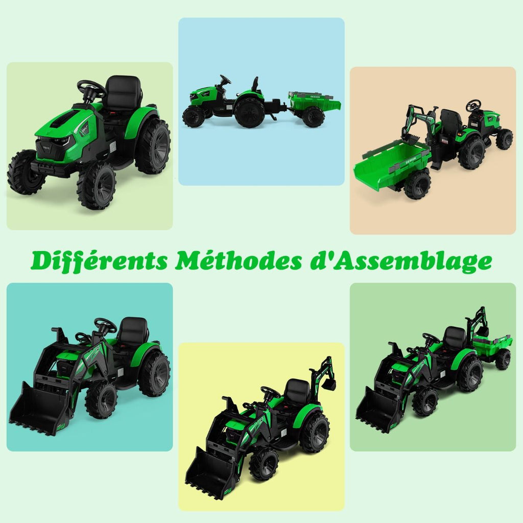 Tracteur Electrique 12 V pour Enfants 3-5 km/h Tlcommande MP3 USB Vert/Jaune -