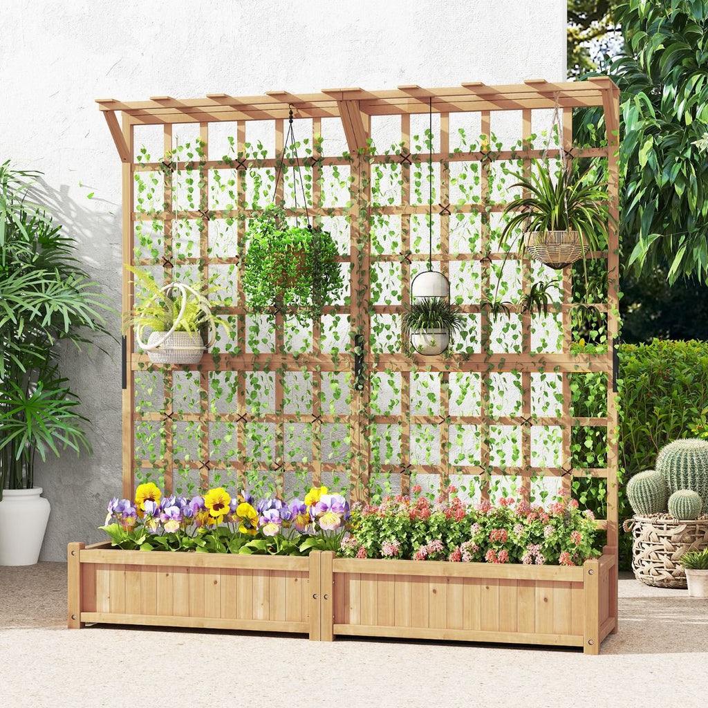 Jardinire avec 2 Treillis 2 Bacs Toit Suspendu en Bois Lit de Jardin Surlev avec 4 Trous de Drainage 180 x 48 x 183 cm Orange -