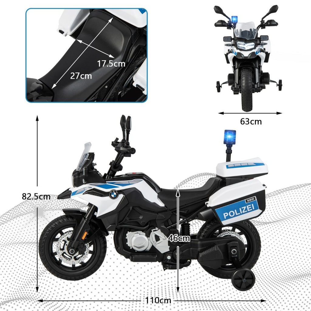 Moto Électrique 12V/7AH pour Enfants 6km/h Modèle Policier avec Klaxon Musique Sirène Phares pour 3-8 Ans -