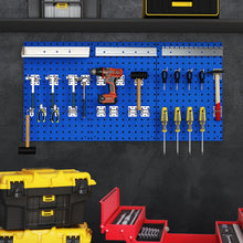 Load image into Gallery viewer, 3 Pcs Metal Pegboard Panels w/25 Hooks, Storage Platform &amp; Square Hole, Heavy Duty Pegboard Wall Organizer, Peg Board for Workshop Tool Storage