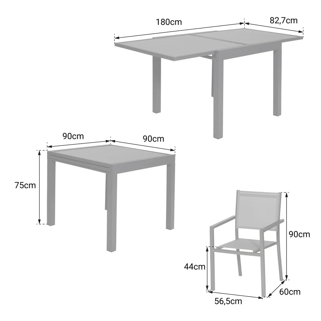 Salon de jardin LAMPEDUSA extensible en textilène gris 8 places - aluminium anthracite -