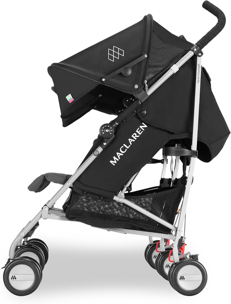 Poussette double Maclaren Twin Triumph (6 mois,jusqu'à 15 kg,un enfant par siège),légère et compacte,capote extensible UPF 50+ avec habillage pluie - Noir/Anthracite
