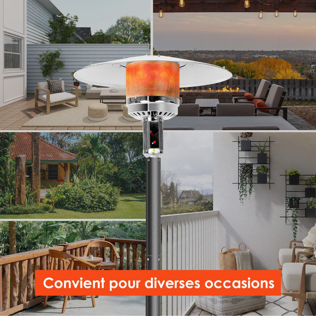 Parasol Chauffage Extrieur  Gaz 13KW Rflecteur 82cm avec Dispositif de Anti-basculement Tube 2 Roues Fluide 220cm Noir -