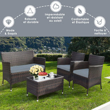 Load image into Gallery viewer, Salon de Jardin 4 PCS Mobilier de Terrasse en Rotin PE pour Véranda Patio Terrasse Piscine Marron et Gris -