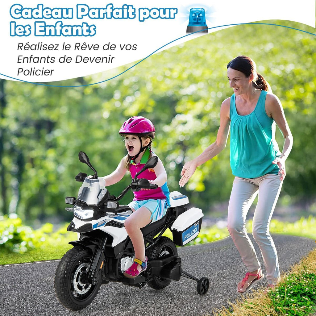 Moto lectrique 12V/7AH pour Enfants 6km/h Modle Policier avec Klaxon Musique Sirne Phares pour 3-8 Ans -