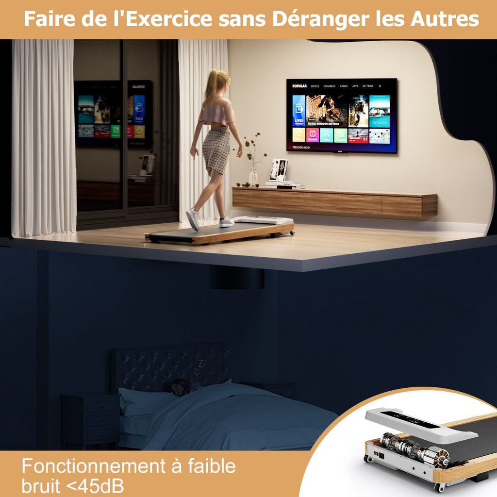 Tapis de Course Électrique 1,3-6KM/H Moteur 2,25HP à Roulettes Charge 120 kg avec Télécommande Écran LED 15 Programmes Gris -