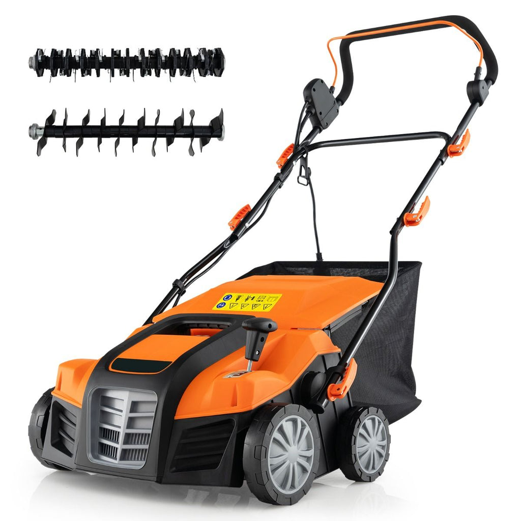 Scarificateur Électrique 2 en 1 de 15A avec Double Interrupteur de Sécurité Réglable Sac de Ramassage 55 L Scarificateur Orange/Vert -