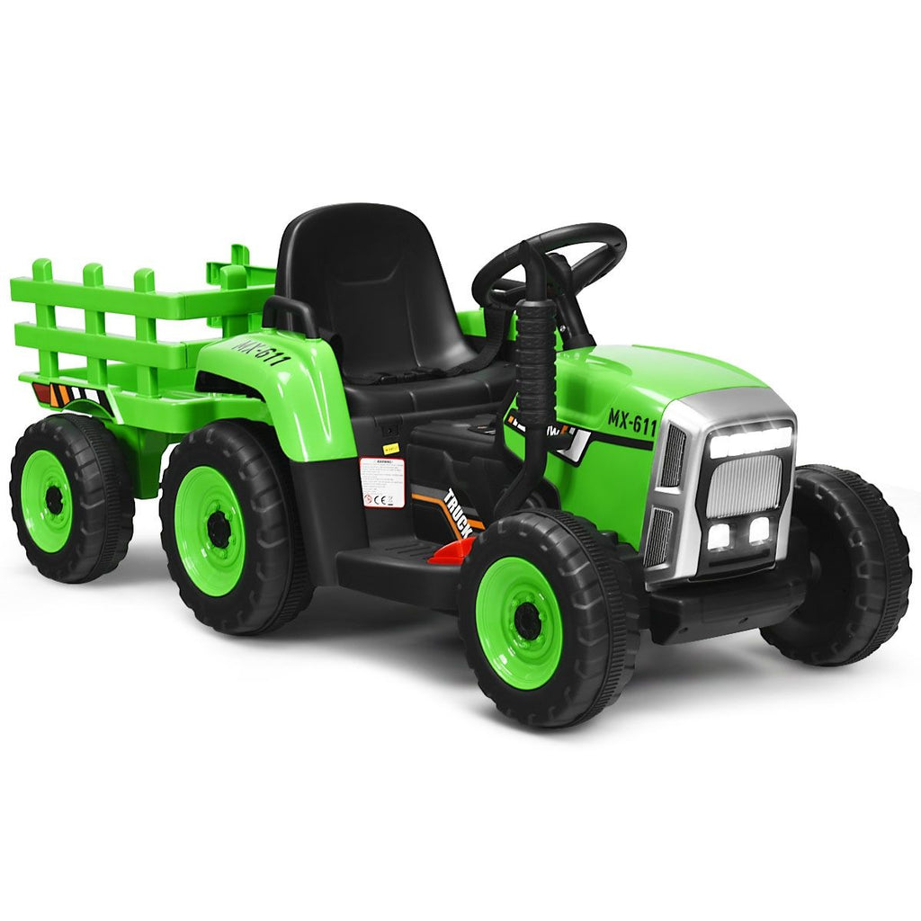 Tracteur Electrique avec Remorque pour Enfants 3 Vitesses Lumires LED Fonctions o USB et Bluetooth Jaune/Rose/Rouge/Vert/Vert Fonc/Noir -