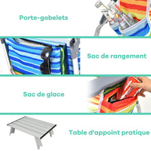 Load image into Gallery viewer, Lot de 2 Chaises de Camping Plage Pliante Table Enroulable en Aluminium Appui-tête Dossier Réglable à 5 Positions 6 Couleurs au Choix -