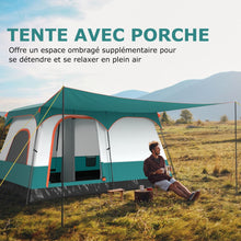 Load image into Gallery viewer, Tente de Camping pour 6/8/10 Personnes avec Auvent Grande Tente Familiale avec 2 Chambres 2 Portes 2 Fenêtres en Maille Vert -