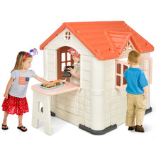Load image into Gallery viewer, Maison Chef House -Thme Burger Bar - Table de Pique Nique Cabane de Jardin Anti-UV en Plastique 164x124x132 cm Bleu/Rose/Jaune -