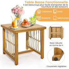 Load image into Gallery viewer, Salon de Jardin avec 1 Table et 2 Fauteuils en Bois d'Acacia et Rotin Anti-UV Pieds Réglables Coussins avec Zip Nautel -