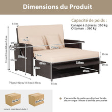 Load image into Gallery viewer, Salon de Jardin Extérieur Ajustable à Lit,2 Place avec Stockage Caché,Dossier Réglable à 4 Niveaux en Rotin PE -