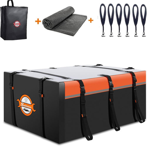 Sailnovo Coffre de Toit Souple de 0,6 m³ avec Tapis antidérapant + 6 Crochets de Porte, Sac de Toit imperméable en PVC pour Voiture avec/sans Porte-Bagages, Noir