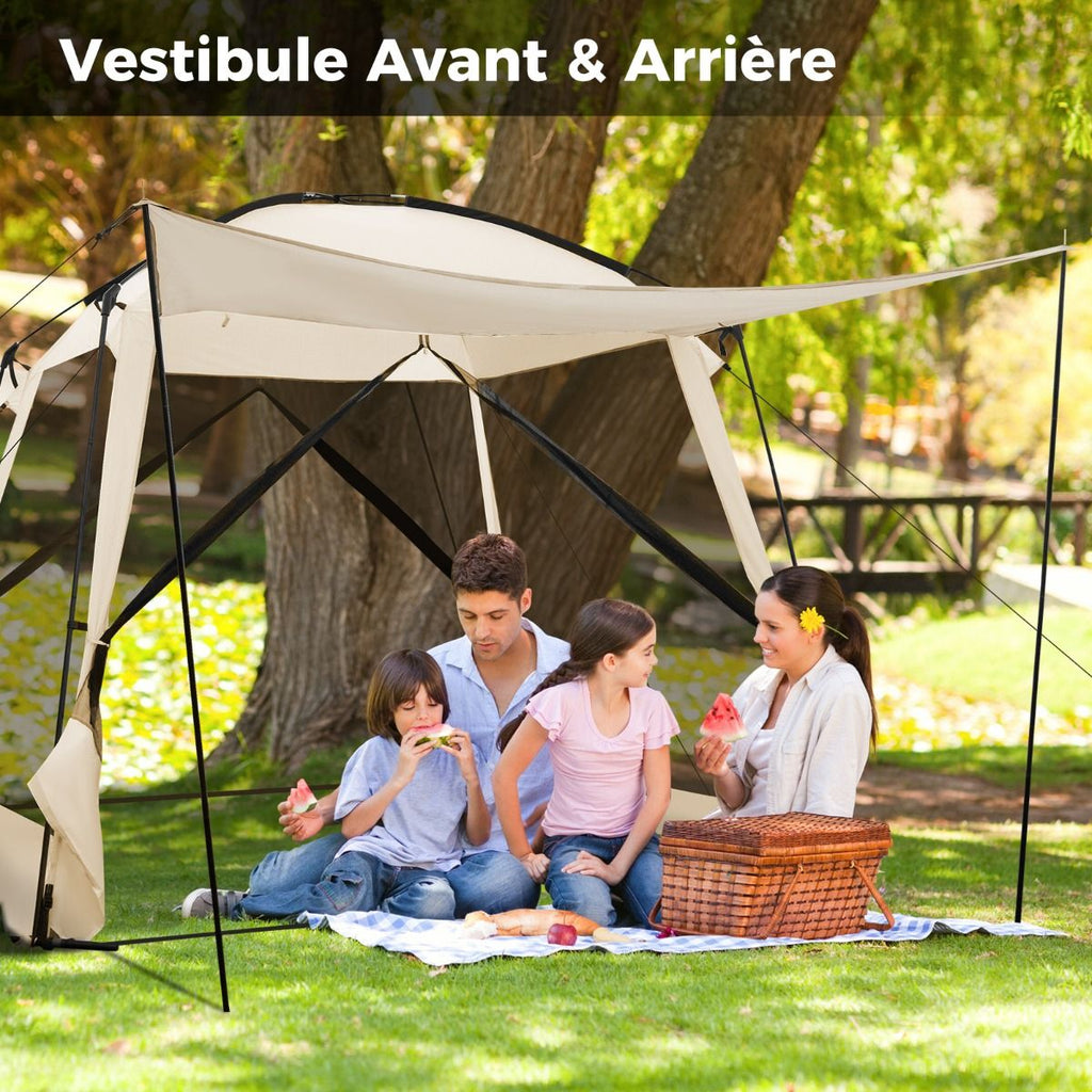 Tente de Camping pour 8-10 Personnes Tente D么me avec Vestibule et Moustiquaire Porte Zippe Tente Portable avec Sac de Transport 300x300x250cm Beige -