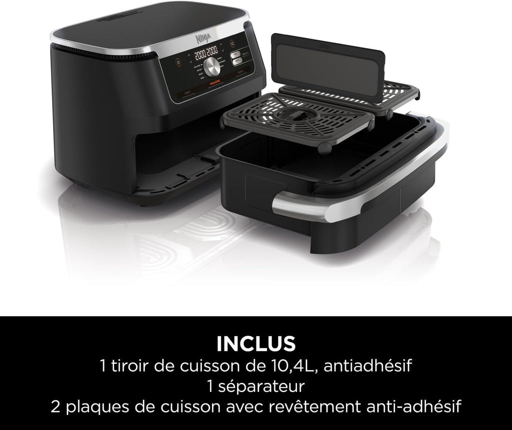 Foodi FlexDrawer Air Fryer,Dual Zone Avec Sparateur Amovible,Grand Tiroir de 10,4 L,7-en-1,Double Zone,Sans Huile,Pices Antiadhsives Compatibles Au Lave-Vaisselle,Noir AF500EU