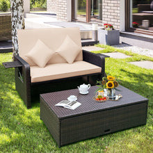 Load image into Gallery viewer, Salon de Jardin Extérieur Ajustable à Lit,2 Place avec Stockage Caché,Dossier Réglable à 4 Niveaux en Rotin PE -