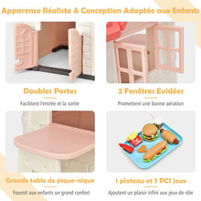 Load image into Gallery viewer, Maison Chef House -Thme Burger Bar - Table de Pique Nique Cabane de Jardin Anti-UV en Plastique 164x124x132 cm Bleu/Rose/Jaune -