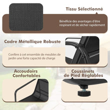 Load image into Gallery viewer, Salon de Jardin 4 Pices avec 2 Chaises Table en Verre Tremp et Causeuse Meuble Extrieur en Tissu Respirant Cadre Mtallique Noir -
