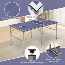 Load image into Gallery viewer, Table de Ping-Pong Pliable Peu Encombrante avec Filet Tennis de Table avec 2 Raquettes 3 Balle Pieds Rglables 180 x 90 x 76 cm -