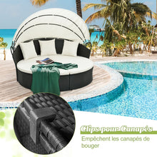 Load image into Gallery viewer, Lit Canapé de Jardin Rond en Rotin PE Auvent Rétractable Coussins et Oreillers Amovibles Salon de Jardin Modulable Blanc -