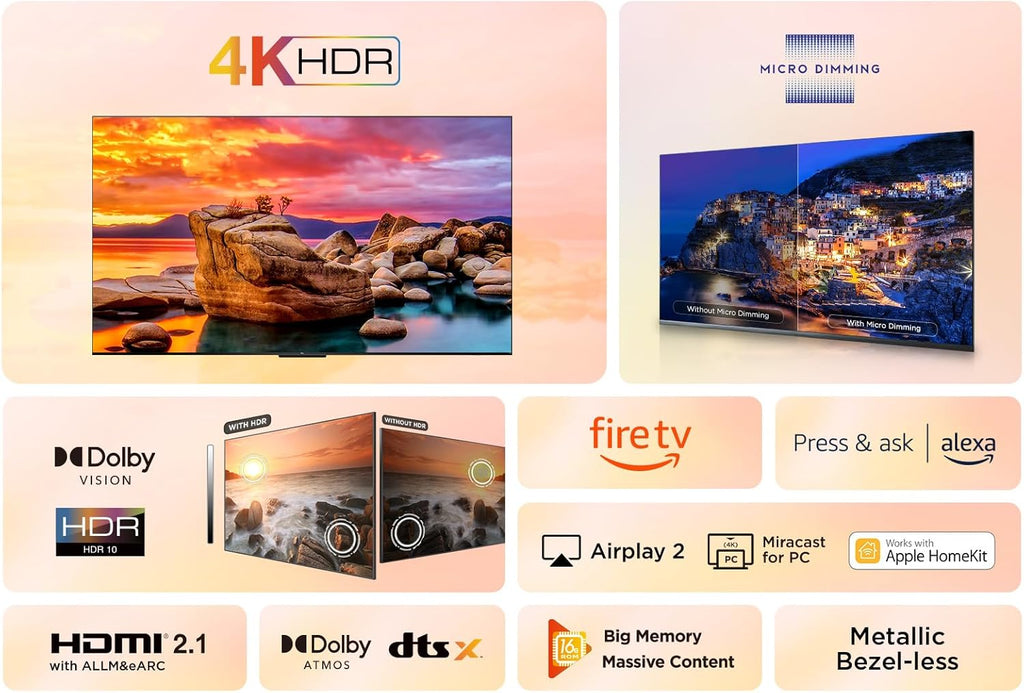 TCL 43PF650 43 Pouces 4K Ultra HD, HDR TV, Smart LED Fire TV (Dolby Vision, Dolby Atmos, DTS, HDR 10, Alexa intégré, Airplay2, Miracast)