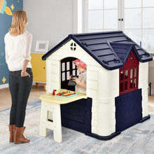 Load image into Gallery viewer, Maison Chef House -Thme Burger Bar - Table de Pique Nique Cabane de Jardin Anti-UV en Plastique 164x124x132 cm Bleu/Rose/Jaune -