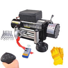 Load image into Gallery viewer, Treuil Électrique 12V Treuil de Remorquage de Voiture 4500W Télécommande Sans Fil Utilisation Pratique en Acier Noir -