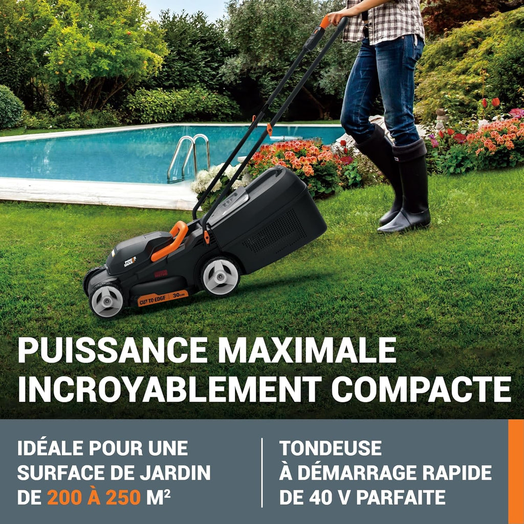 Pack Pro+ Tondeuse à Gazon 40V 460m² + Coupe-Bordures 20V + 2 Batteries 4Ah et 1 Batterie 2Ah + Chargeur Double et Chargeur Simple (Idéal pour l'Entretien du Jardin)
