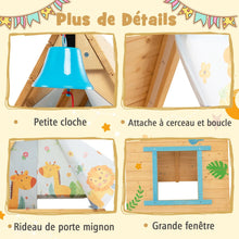 Load image into Gallery viewer, Maison de Jardin Enfants 2 en 1 avec Escalade Cloche Impermable Cabane en Bois de Sapin Exterieur et Intrieur 3-8 Ans -
