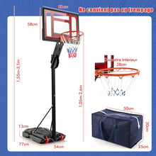 Load image into Gallery viewer, Panier de Basketball sur Pieds avec Hauteur Rglable 1,55-3,1m Support de Basketball avec Panneau Arrire en PE pour Enfants et Jaunes -