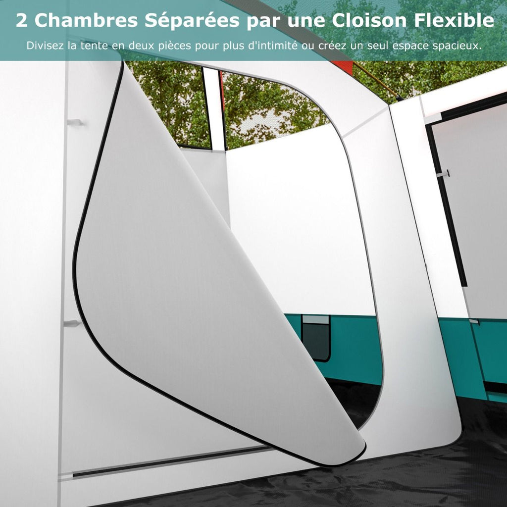 Tente de Camping pour 6/8/10 Personnes avec Auvent Grande Tente Familiale avec 2 Chambres 2 Portes 2 Fenêtres en Maille Vert -