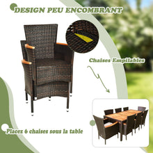 Load image into Gallery viewer, Salon de Jardin en Rotin 9 Pièces pour 8 Personnes Plateau de Table en Acacia Ensemble de Salle à Manger avec Coussins Amovibles Charge 160KG -