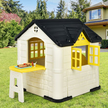 Load image into Gallery viewer, Maison Chef House -Thme Burger Bar - Table de Pique Nique Cabane de Jardin Anti-UV en Plastique 164x124x132 cm Bleu/Rose/Jaune -
