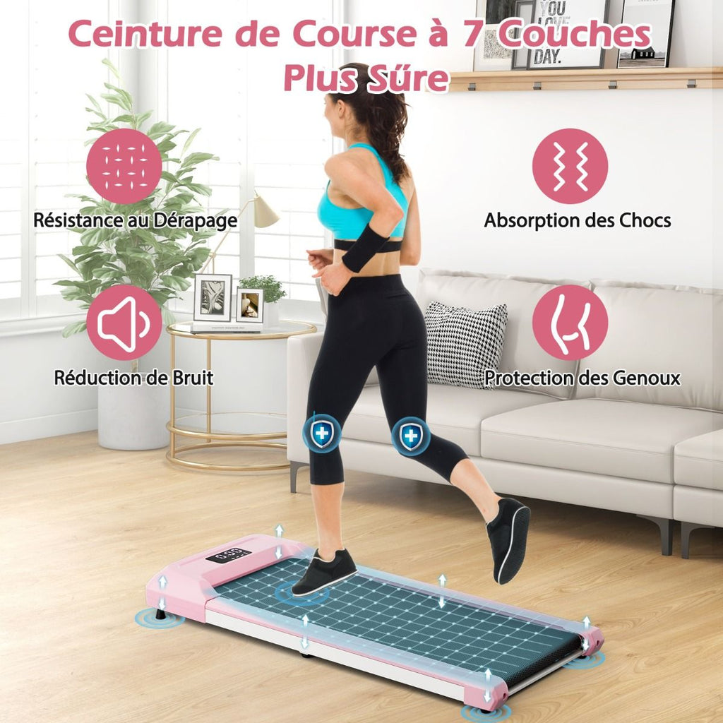 Tapis de Course Mince Tapis de Jogging avec Capacit de 120 Kg Tlcommande et cran Led Inclinable  Roulettes Tapis de Course  Glisser Gris/Noir/Rose -