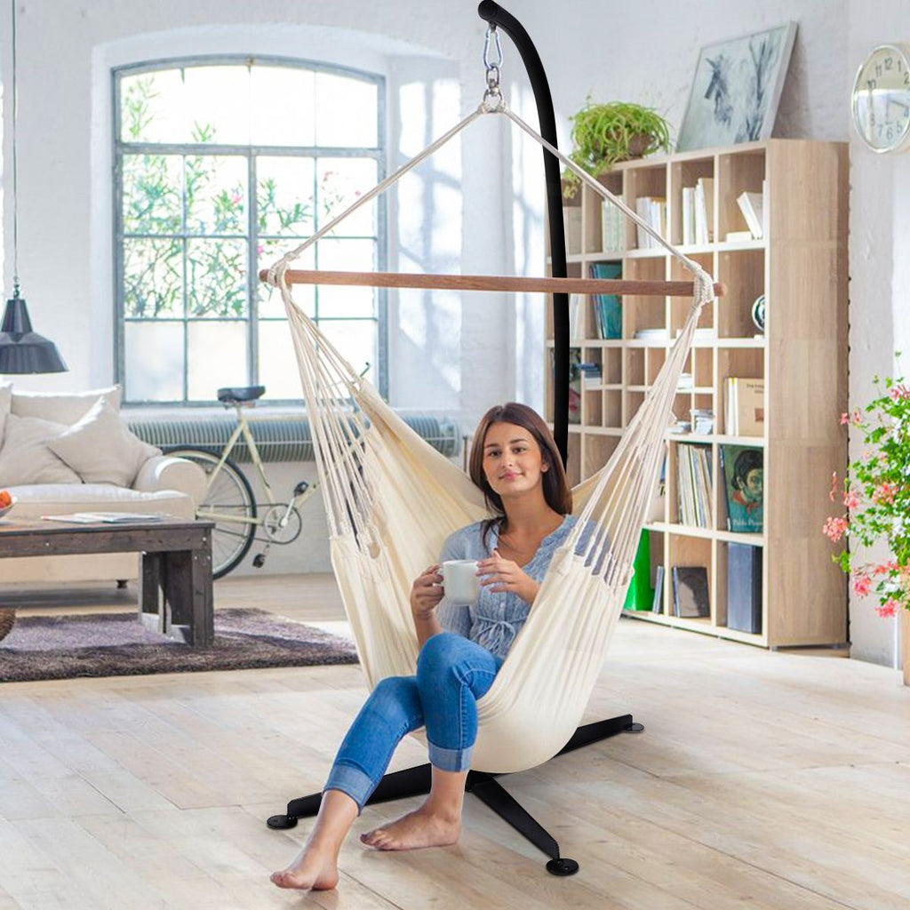 Support de hamac ou pour chaise suspendue Capacité 150 KG,en Fer de Haute Qualité,Moderne et stable,112x79x205,Noir -
