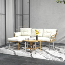 Load image into Gallery viewer, Outsunny Salon de Jardin Exterieur 4 Personnes 3 pièces avec 1 Table Basse Coussins Grand Confort Inclus résine tressée crème