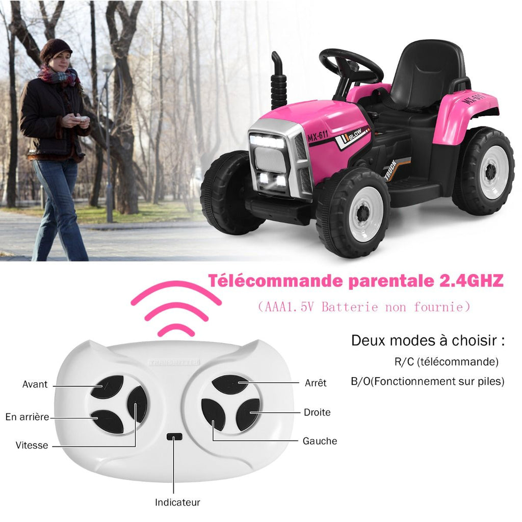 Tracteur Electrique avec Remorque pour Enfants 3 Vitesses Lumires LED Fonctions o USB et Bluetooth Jaune/Rose/Rouge/Vert/Vert Fonc/Noir -