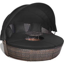 Load image into Gallery viewer, Lit de Jardin Rond d'Exterieur Table Relevable Modulable &amp; Convertible - Pare Soleil Réglable rotin PE Coussins Inclus Noir -