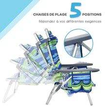 Load image into Gallery viewer, Lot de 2 Chaises de Camping Plage Pliante Table Enroulable en Aluminium Appui-tête Dossier Réglable à 5 Positions 6 Couleurs au Choix -