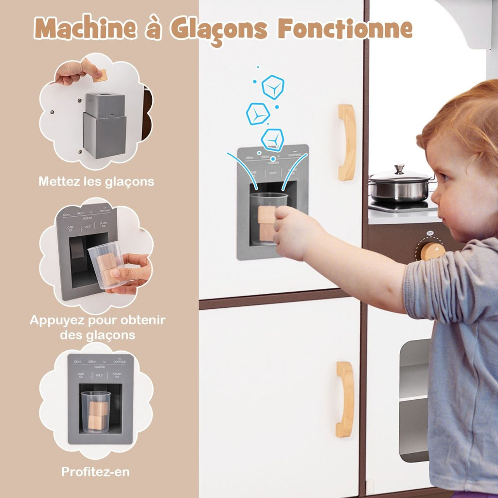 Jeu de Cuisine d'Angle pour Enfants de 3 Ans et Plus en Bois Machine  Glaons Porte-serviettes Accessoires Effets Sonores et Lumineux -