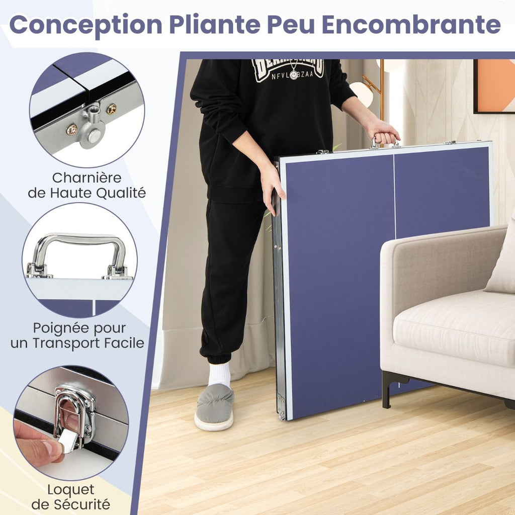 Table de Ping-Pong Pliable Peu Encombrante avec Filet Tennis de Table avec 2 Raquettes 3 Balle Pieds Rglables 180 x 90 x 76 cm -